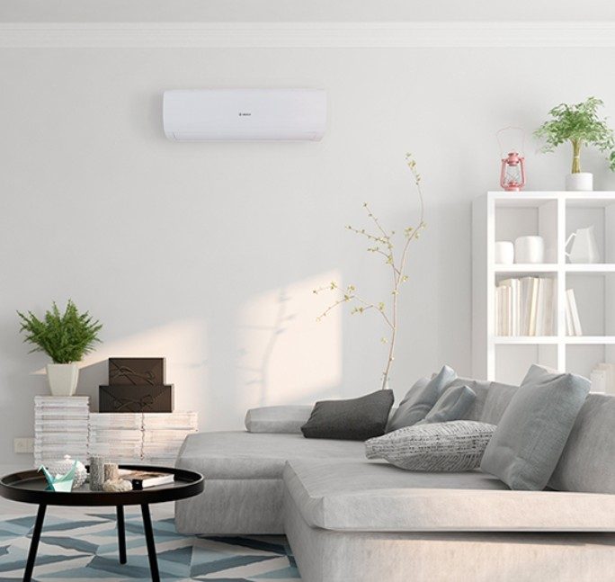 Wall-mounted air conditioning unit installed in modern living room in Lancashire
