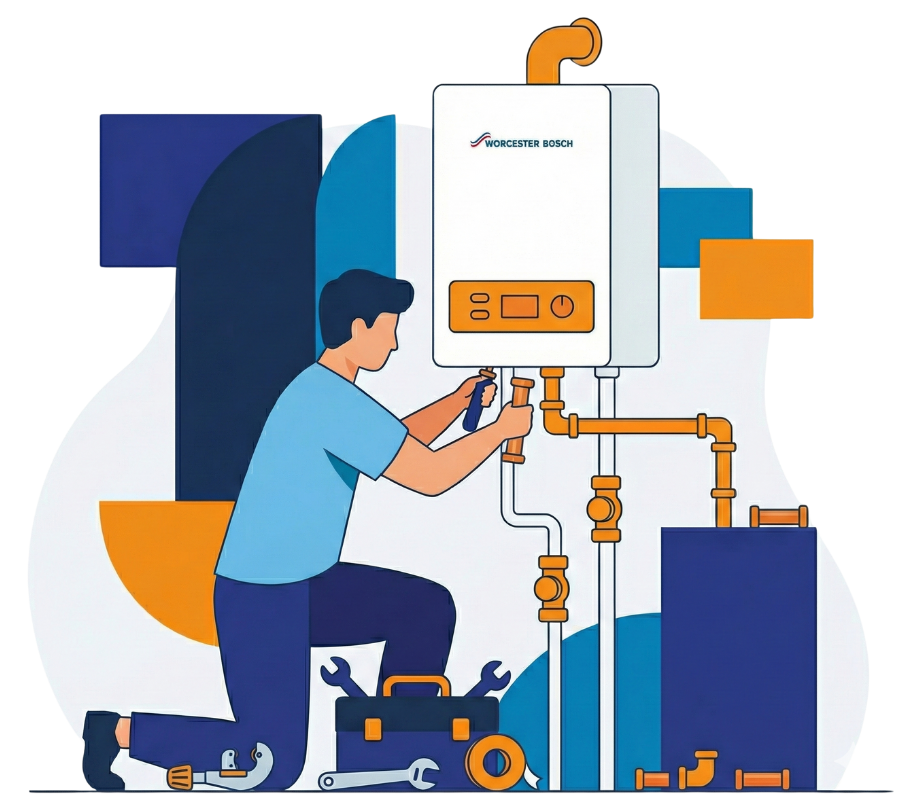 Engineer installing a gas boiler heating system in Lancashire