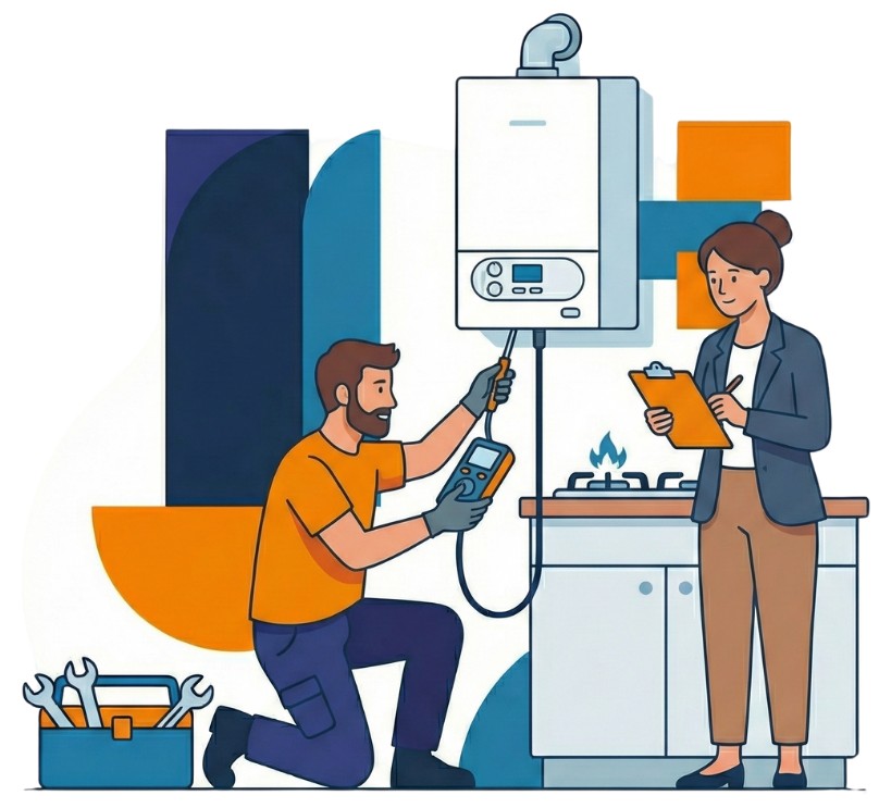 Gas Safe engineer performing landlord gas safety check and issuing CP12 certificate